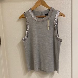 J.Crew NWT grey and silver sequin knit tank. Size S. half zip back.